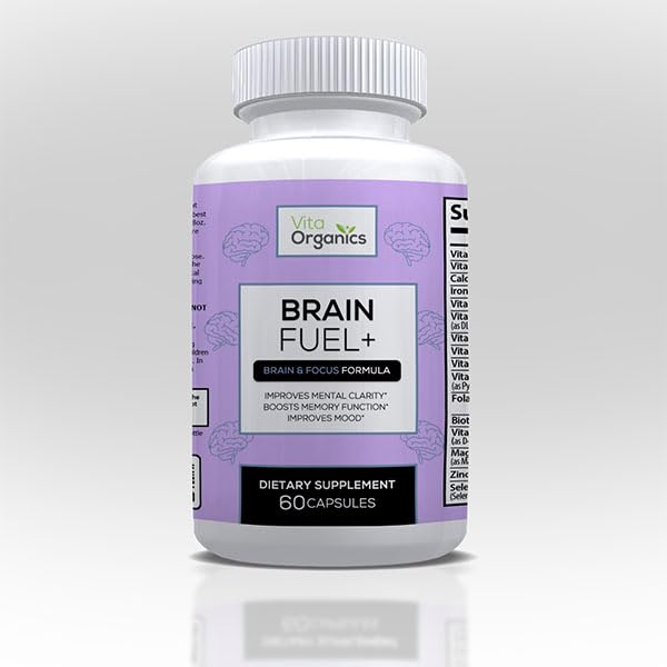 Vita Organics Brain Fuel+ DMAE Blend Memory Supplement for Focus, Mood, Mental Energy, 60 Capsules