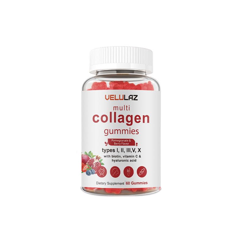 velulaz Multi Collagen Gummies - Types I, II, III, V, X-Skin Care, Premium Formula, Protein Supplement for Both Men and Women Powder 10.59 Ounce