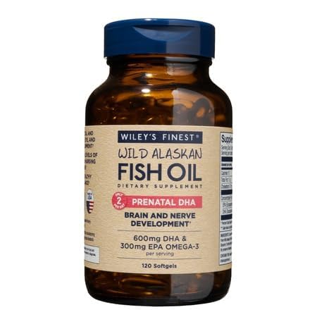 Wiley's Finest Wild Alaskan Fish Oil Prenatal DHA - 900mg EPA and DHA Omega-3s for Pregnant Women and Nursing Mothers Softgels 120 Count