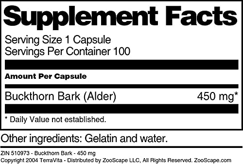 Terravita Buckthorn Bark 450 mg Capsule, 100 Count