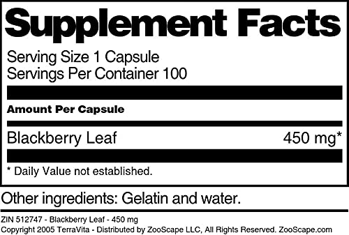Terravita BlackBerry Leaf 450 mg Capsule, 100 Count