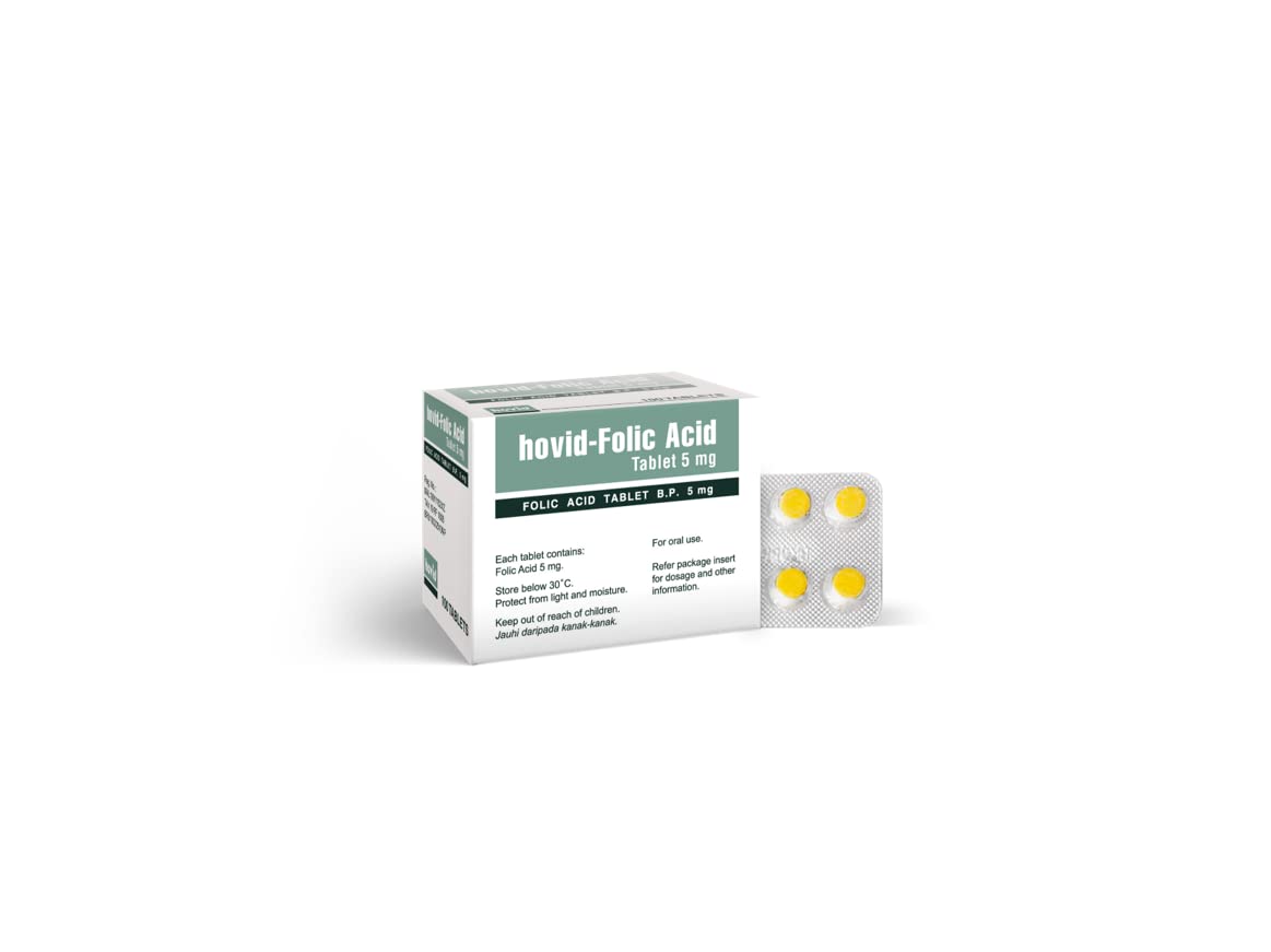 HOVID Folic Acid 5 mg Tablet, 100 Count