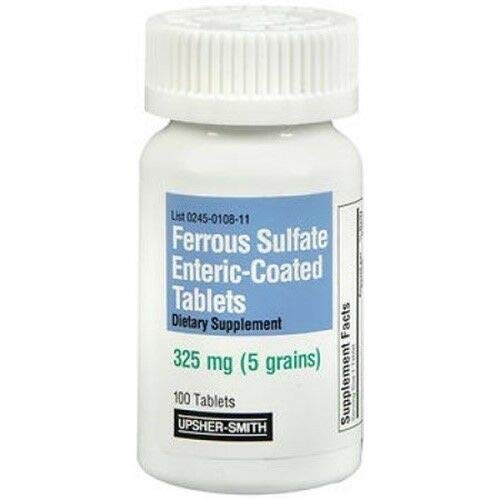 Usher-Smith Ferrous Sulfate 325mg Enteric-Coated Tablets, 100 Count