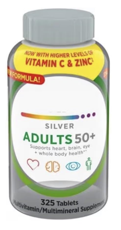 Generic Silver Adults 50+ Multivitamin with Higher Vitamin C and Zinc, Heart Brain Eye Support, 325 Tablets