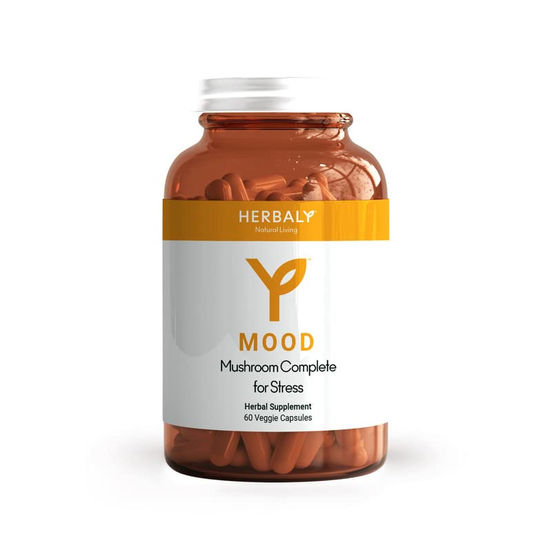 HERBALY Mood Mushroom Complete for Stress Capsules, 60 Capsules
