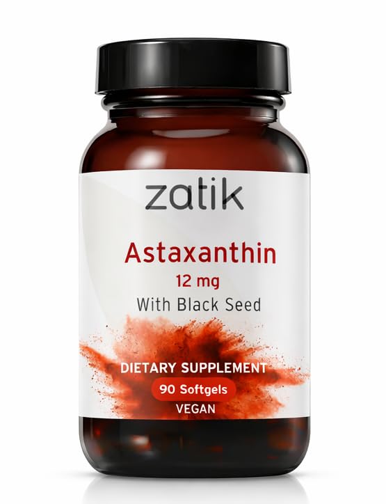 Zatik Astaxanthin 12mg with Organic Black Seed Softgels 90 Count
