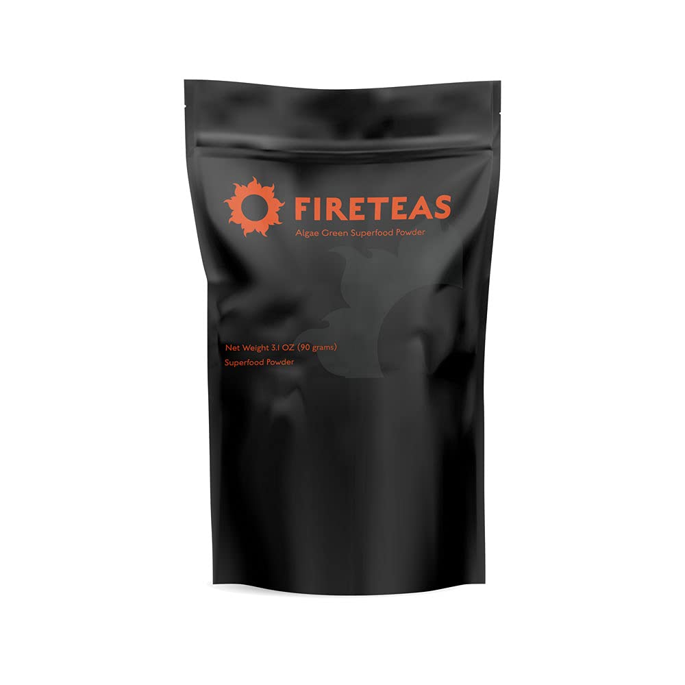 FIRE TEAS Greens Superfood Powder with Seaweed & Chlorella (Cracked Cell) - Organic Turmeric, Kelp, Moringa, Stevia, Aloe Vera Extract, Ginger - Smoothies, Yogurt & Milkshakes Powder 1