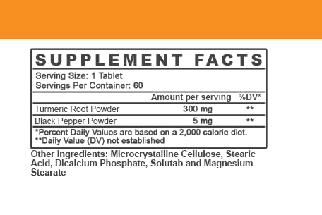 Angry Supplements Just Pure Turmeric Root with Black Pepper – Support, Comfort, Flexibility Blend Tablets, 120 Count
