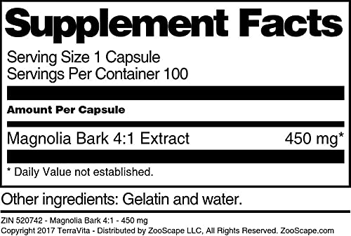 Terravita Magnolia Bark 4:1-450 mg Capsules, 300 Capsules