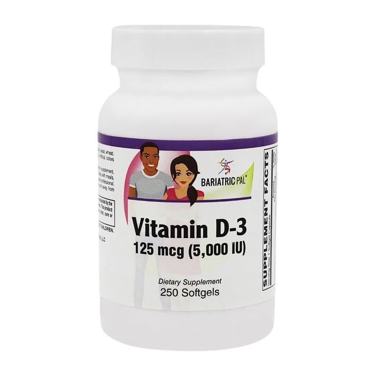 BariatricPal Vitamin D-3 125mcg (5000 IU) Easy Swallow Vegetarian Softgels, 250 Count