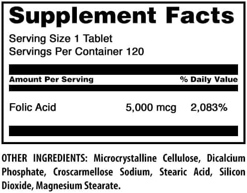 Amazing Nutrition Folic Acid 5000 Mcg per Serving Tablets, 360 Count