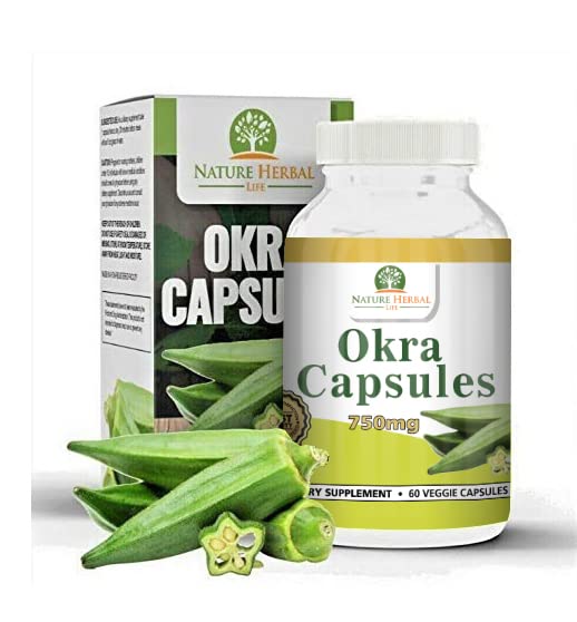 Nature Herbal Life Okra Capsules 750 mg, 180 Capsules