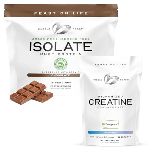 Muscle Feast Micronized Creapure Creatine Monohydrate Powder Unflavored 250g and Isolate Whey Protein Powder Chocolate 5lb
