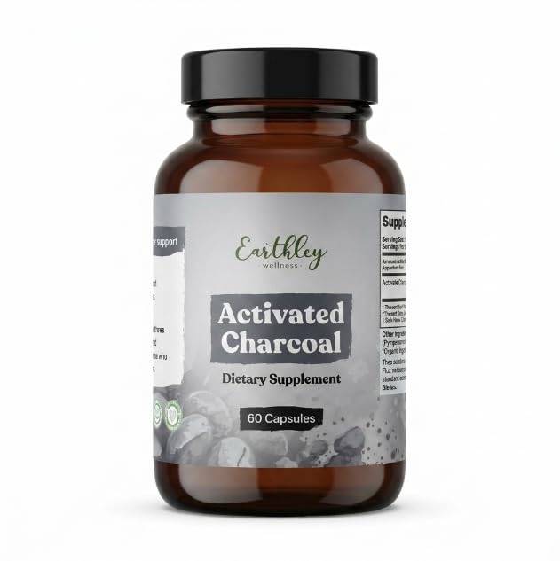 Earthley Wellness Activated Charcoal Capsules, 60 Capsules
