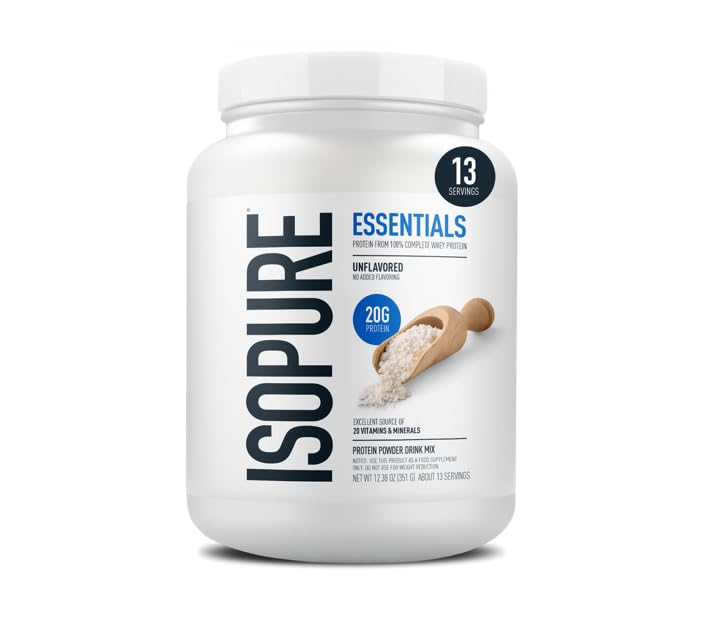 Isopure Essentials 100% Whey Protein Powder, Unflavored, 12.38 oz