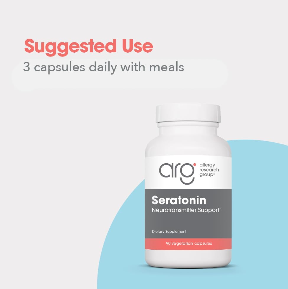 Allergy Research Group Seratonin - Neurotransmitter Support - Vitamin C, Niacin, Folate & More - Supports Serotonin Pathways, a Positive Outlook & Restfuness, 90 Capsules
