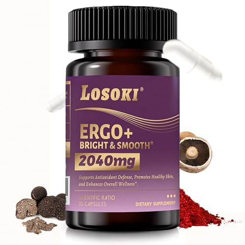 Losoki Ergothioneine Supplement, Ergo+ 2040 mg, Anti Aging, 30 Capsules