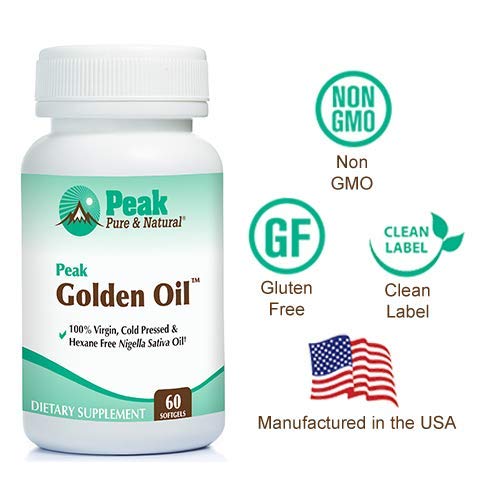 Peak Pure & Natural Peak Golden Oil Cold Pressed Organic Black Seed Oil Supplement Capsules, 60 Count