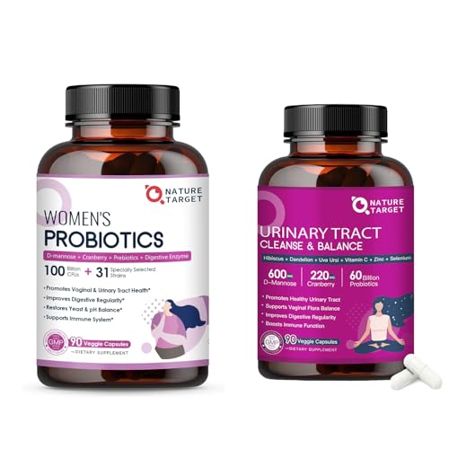 NATURE TARGET Probiotics for Women Digestive Health + Probiotics for Women Urinary Tract Health, 180 Capsules