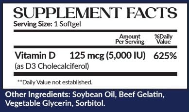 VitaVita Nutritions Vitamin D 5000 IU Softgels, 100 Count