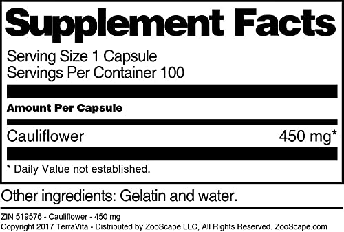 Terravita Cauliflower 450 mg Capsules, 100 Count