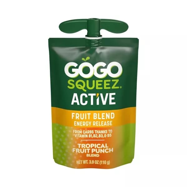 KD Chocolates GoGo SqueZ Active Fruit Blend Energy Release Tropical Fruit Pouches, 10 ct
