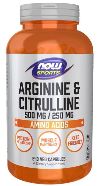 NOW Foods Arginine 500mg & Citrulline 250mg Amino Acids Capsules, 240 Count
