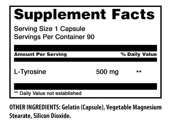 Amazing Nutrition L-Tyrosine 500 mg Capsules, 90 Count