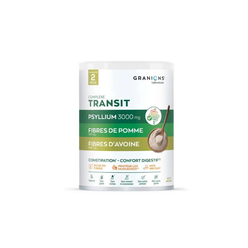 Granions Psyllium Husk 4in1 Digestive Fiber Supplement, Gut Health & Bloat Relief for Women and Men, Soluble & Insoluble Psyllium Husk Fiber, Vitamin B2, Vegan, Unflavored, Sugar-Free, 10.6 Ounce Powder