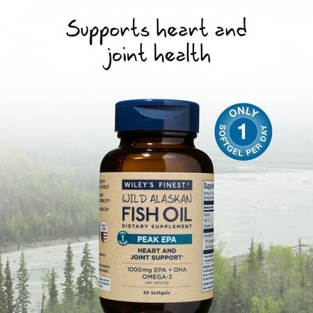 Wiley's Finest Wild Alaskan Fish Oil Peak EPA - Triple Strength Peak EPA & DHA Supplement - 1000mg Fish Oil - Omega-3s for Joint Health Support 30 Softgels