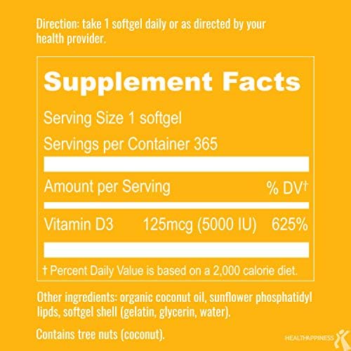 UpNourish Liposomal Vitamin D3 5000 IU Softgels, 365 Count