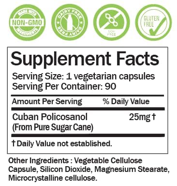 Dear Nature Cuban Policosanol 25mg Capsules, 90 Count
