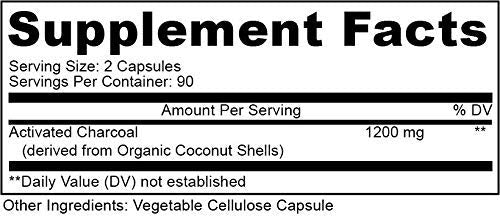 PURELY beneficial Activated Coconut Charcoal 1200mg Capsules, 180 Count