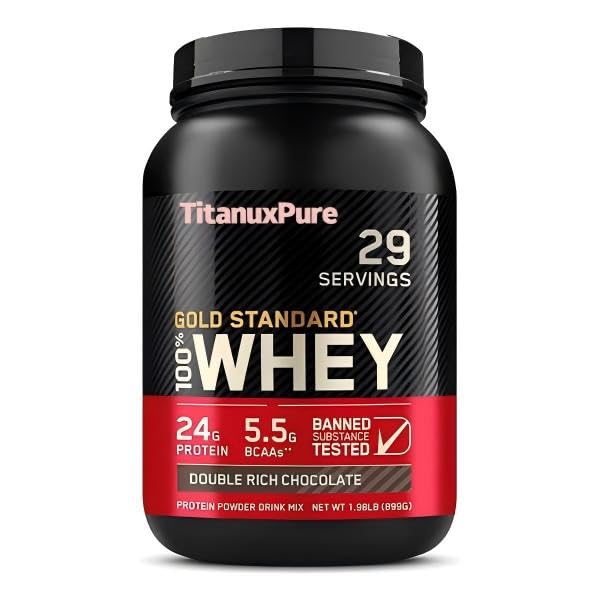 TitanuxPure Gold Standard 100% Whey Protein Powder, Double Rich Chocolate, 5 Pound, 80 Servings