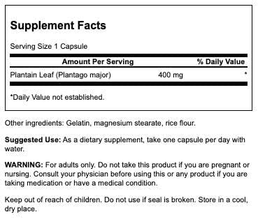 Swanson Full Spectrum Plantain (Leaf) Plantago Major 400 mg, 60 Capsules