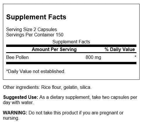 Swanson Premium Brand Bee Pollen 400 Milligrams Capsule 300 Capsules