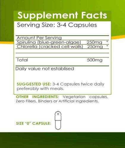 NutreeVit Pure Organic Spirulina & Chlorella Extract Veggie Capsules (500mg), 1 Capsule