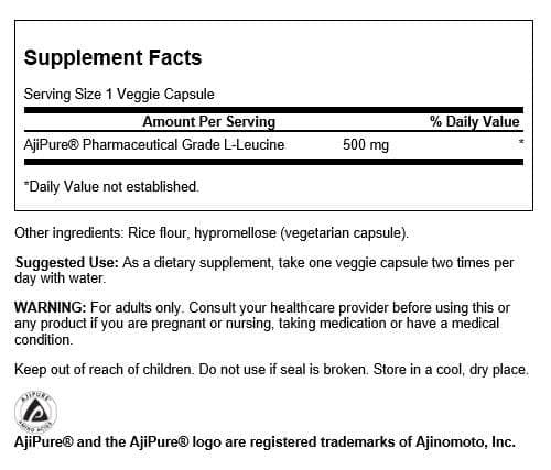 Swanson Amino Acid Ajipure L-Leucine Pharmaceutical Grade 500 mg Capsules, 60 Capsules