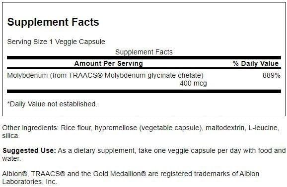 Swanson Albion Chelated Molybdenum 400 mcg Capsules 60 Count