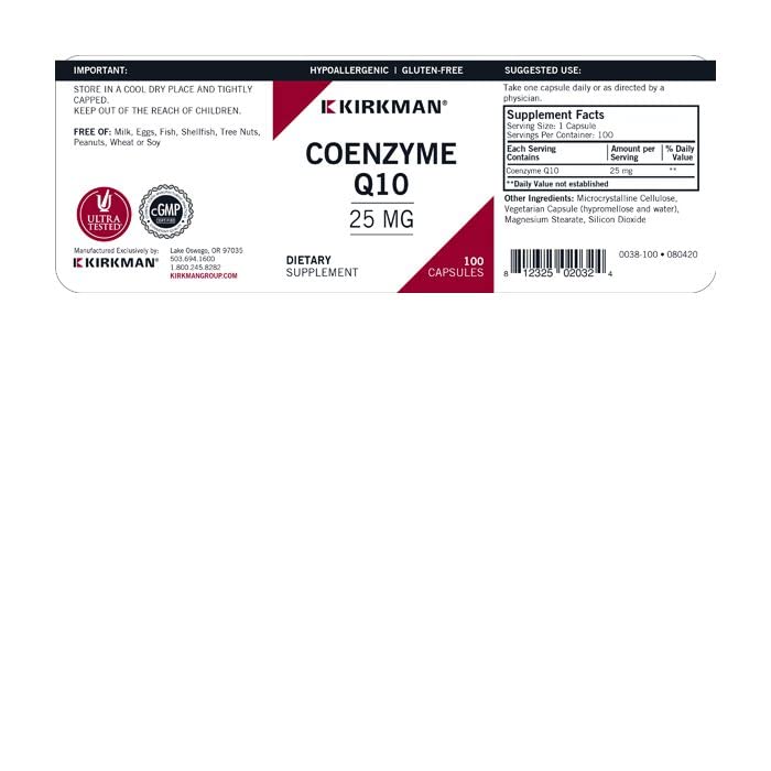 Kirkman Coenzyme Q10 25 mg Capsule, 100 Vegetarian Capsules