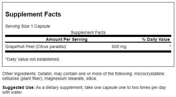 Swanson Full-Spectrum Grapefruit Peel 600 mg Capsules, 120 Count