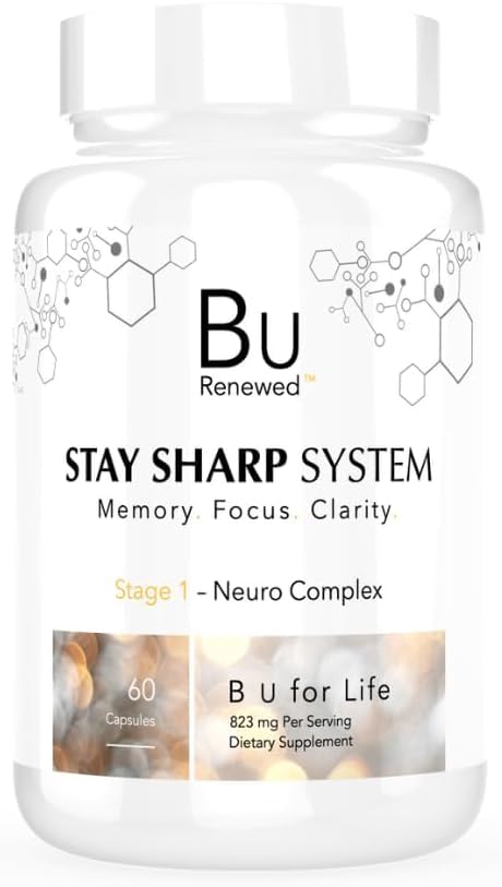 Bu Renewed Stay Sharp System Stage 1 Nootropic Focus Supplement with Green Tea Extract, Ginkgo Biloba & GABA – Brain Health, Memory, Energy & Mental Clarity Support – Cognitive Supplements 60 Capsules
