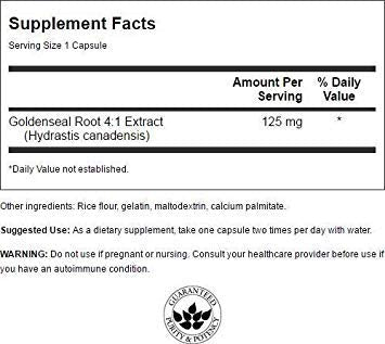 Swanson Goldenseal Root 125 mg Capsule, 100 Count