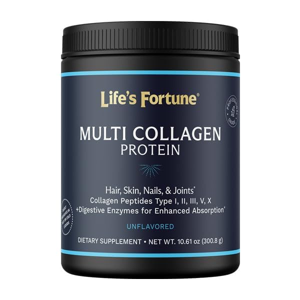 Lewis Labs Multi Collagen Peptides Types I, II, III, V & X Hydrolyzed Protein Powder – Grass-Fed, Digestive Enzyme Blend – for Skin, Hair, Nails, Joints & Gut Health, Unflavored 10.61 Ounce