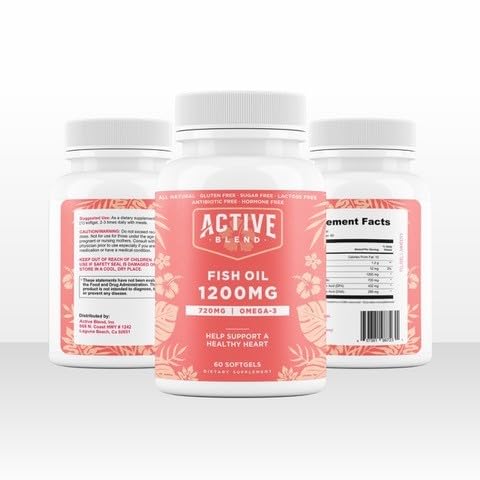 Active Blend Omega-3 Fish Oil 1250mg Triple Strength with 690mg EPA & 260mg DHA, Wild-Caught, No Fishy Aftertaste Softgels, 60 Count