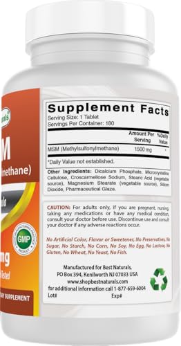 Best Naturals MSM 1500 mg Tablets, 360 Tablets