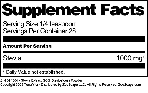 Terravita Stevia Extract (90% Steviosides) Powder, 1 oz