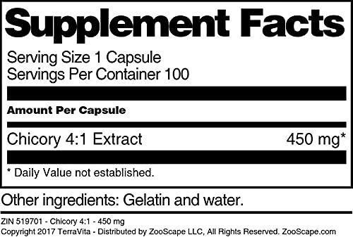 Terravita Chicory 4:1-450 mg Capsules, 100 Count