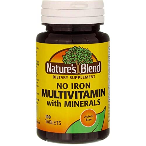 Nature's Blend Multiple Vitamin with Minerals No Iron Tablets, 100 Count