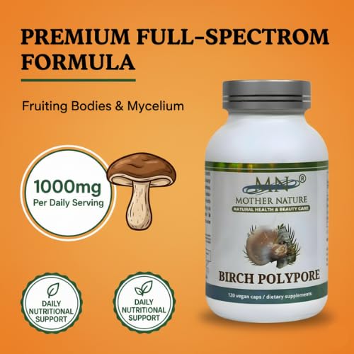Mn Mother Nature Inc Birch Polypore Mushroom Supplement 1000mg Capsules 120